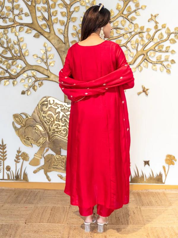 VP 9718 R Elegant Ready to Wear Anarkali Kurta Set in Soft Silk Blend with Embroidered Dupatta and Perfect Fit